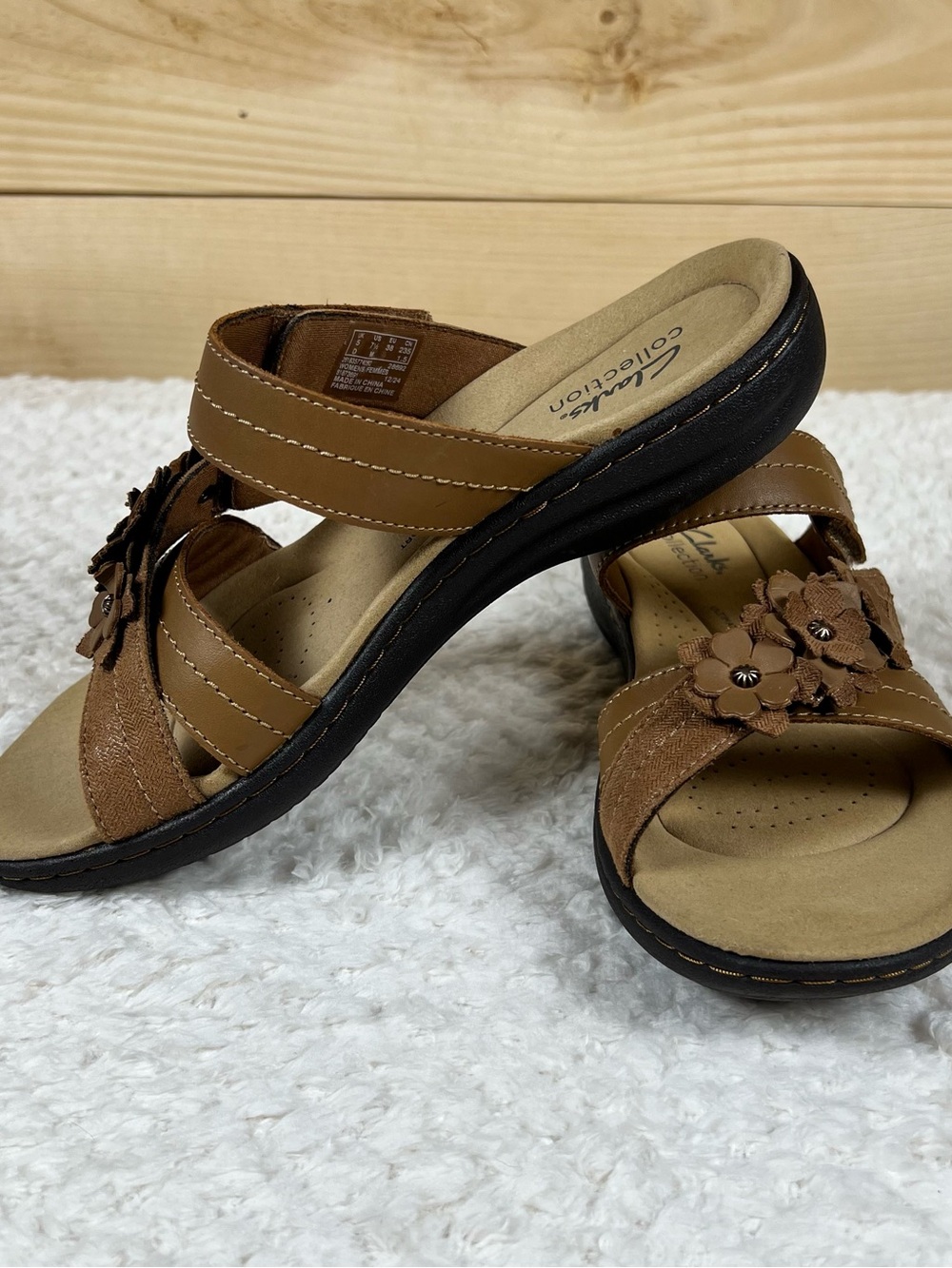 Clarks Laurieann Rose Brown Floral Strappy Slide Adjustable Sandals BohoChic